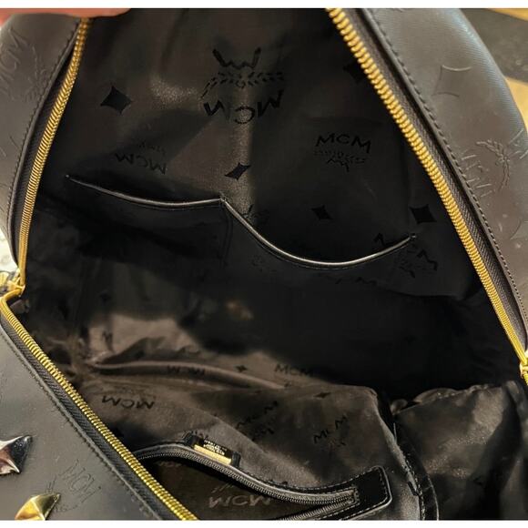 MCM Black Stark with Gold and Silver Pyramid Studs Backpack - Picture 9 of 12